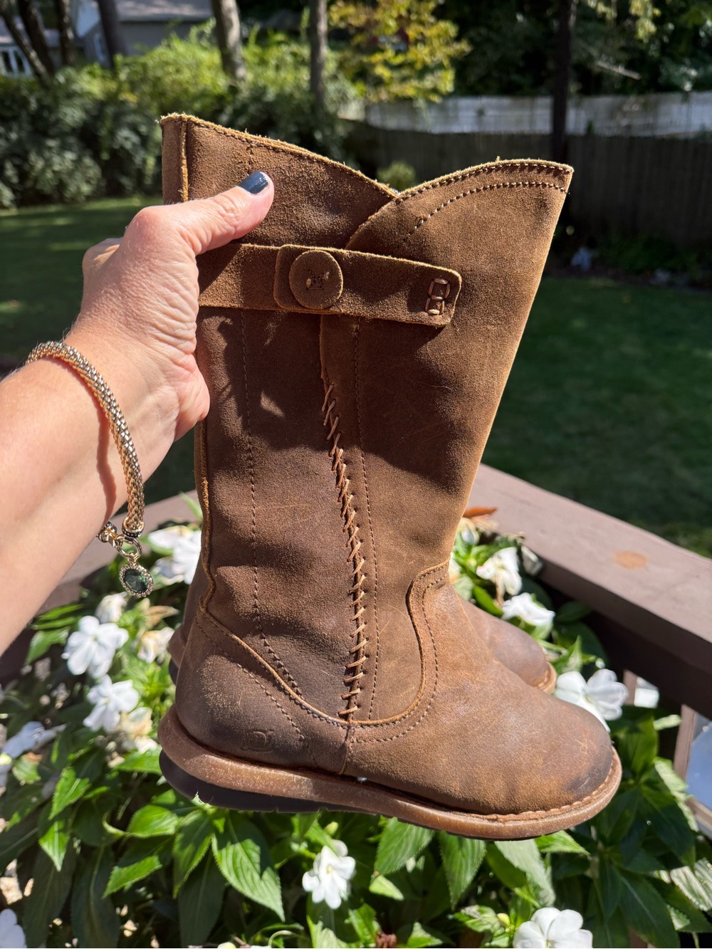 Born Tonic Distressed Brown Suede Leather Boots Tall Riding Side Zip Womens 9.5